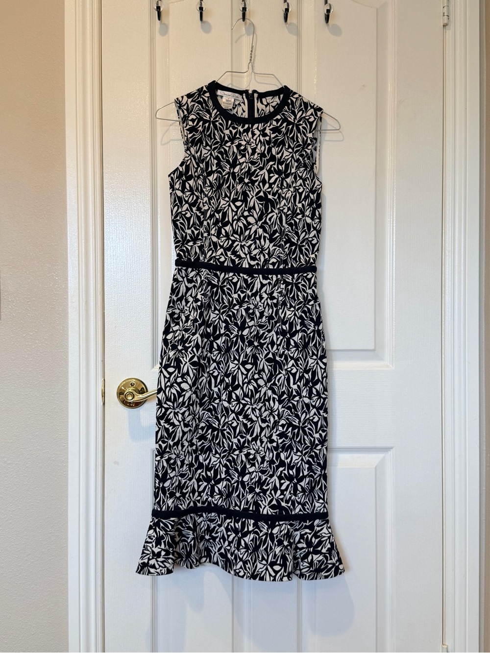 Oscar de la Renta Black Floral Print Dress Made in Italy Size 0 Cotton Blend